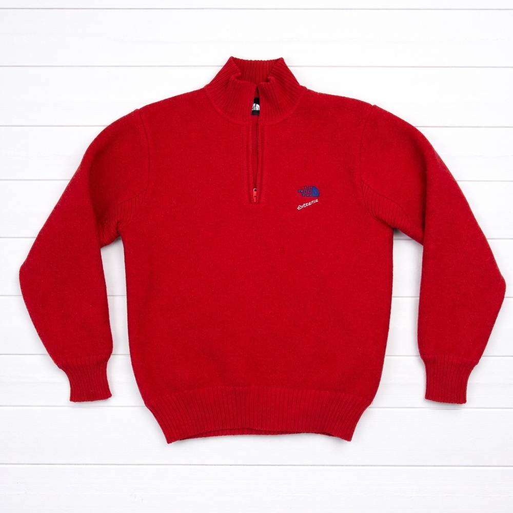Wool North Face Men's Bold Red Quarter-Zip Sweater
